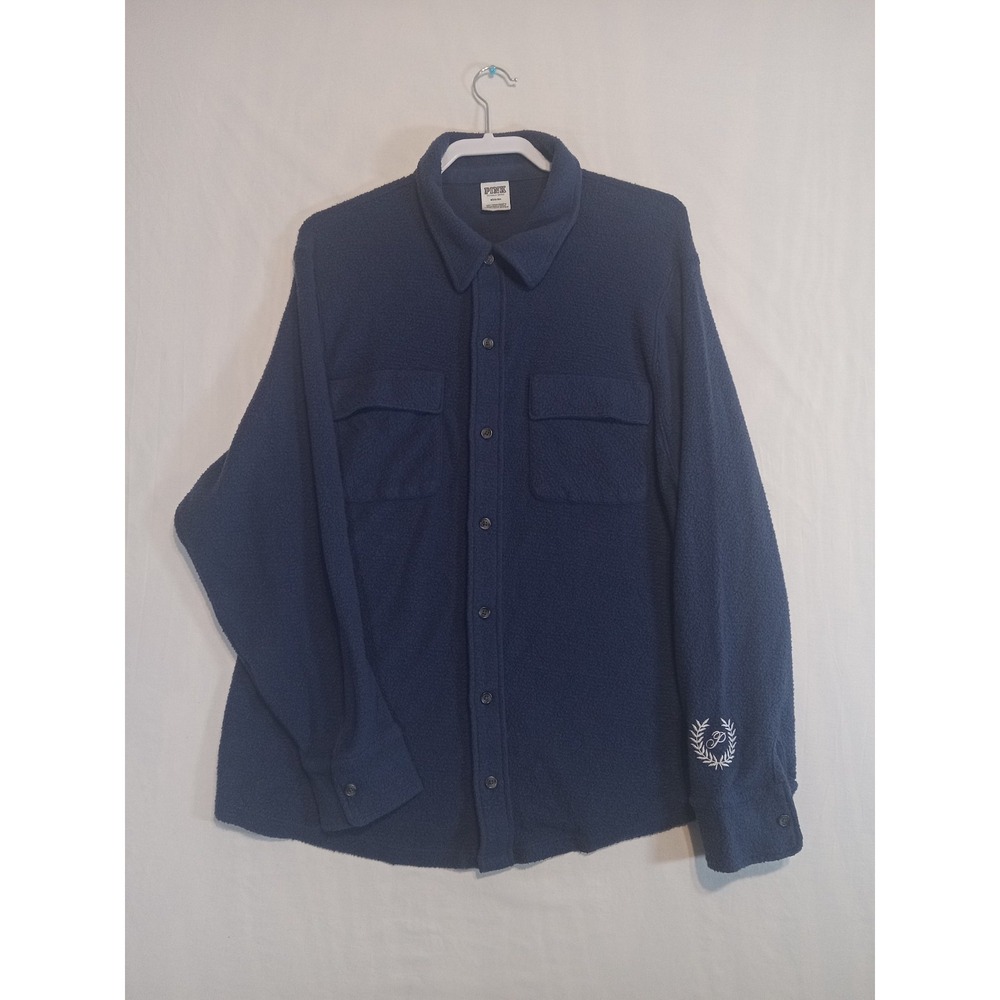 Victoria Secret PINK REVERSE FLEECE SHACKET Navy Blue Medium